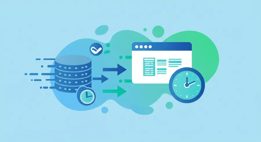 Abstract representation of web browser caching, showing data flowing quickly from a server to a browser icon, with elements like a clock or speed lines to symbolize performance optimization.